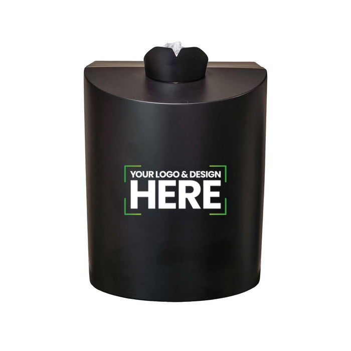 Matt black stainless steel wall-mounted wipes dispenser with customizable logo and sleek powder-coated finish