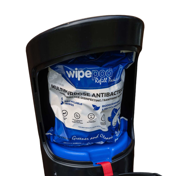 Wet Wipes Station dispenser with built-in waste bin, holds 1000 antibacterial wipes, durable polyethylene design for hygienic environments.