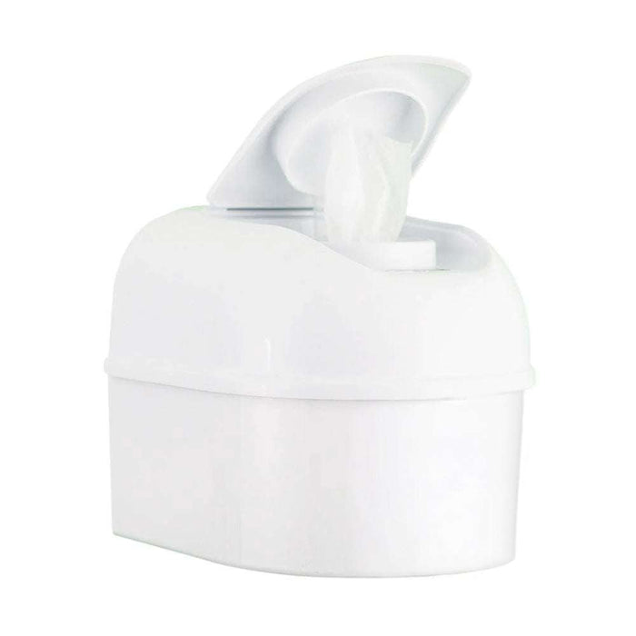 White WIPEPOD® wet wipes dispenser with a flip-top lid for hygienic and eco-friendly refillable wet wipe storage