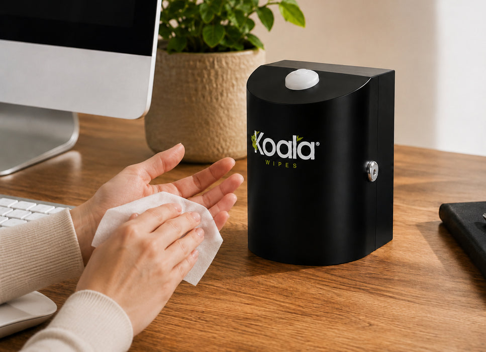 Koala Wipes® Stainless Steel Desktop Wet Wipes Dispenser, Matt Black