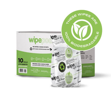 275 Sheets Per Roll (10 Rolls per box) 100% Biodegradable 40 GSM Viscose Antibacterial Wet Wipes, Multipurpose Hand & Surface Alcohol Free Wipes