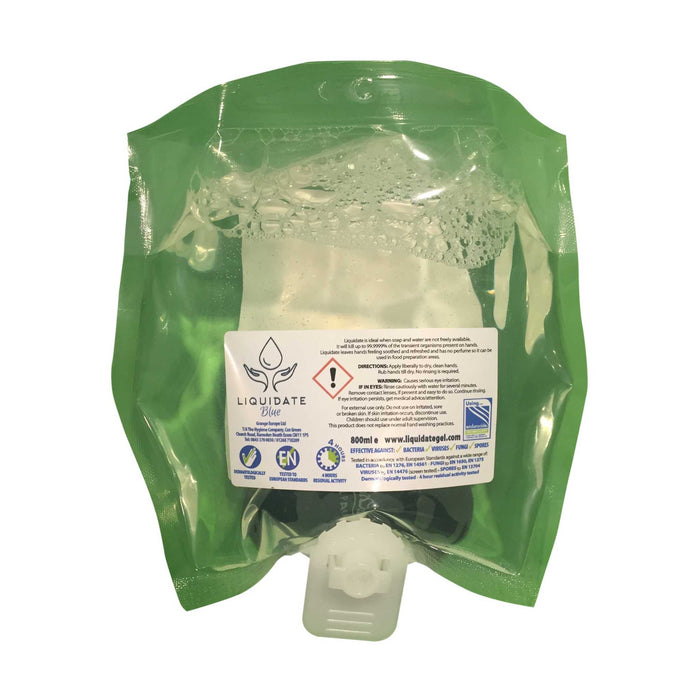 Liquidate Blue Alcohol-Free Hand Sanitiser Foamer Refill Pouch - 12 Units of 800ml - Grange Europe Ltd - Online Store